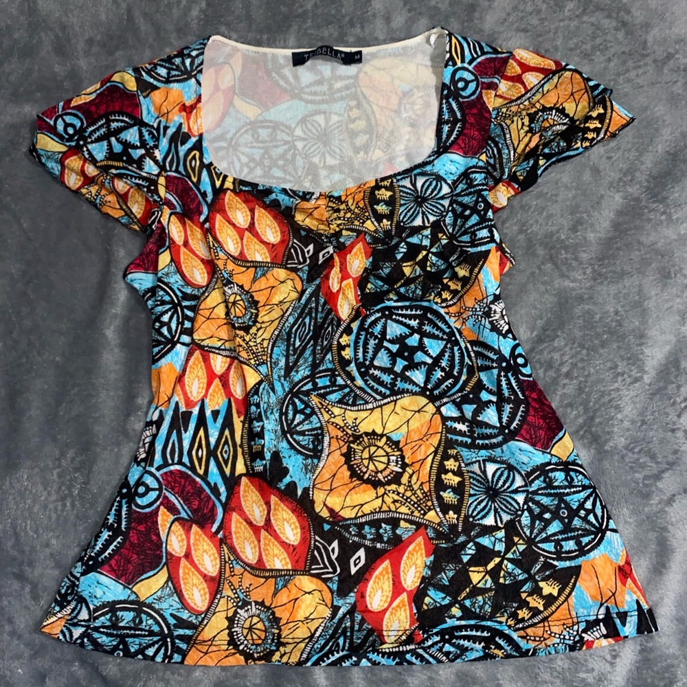 Tribella Boho Multicolored Square Neck Medium Shirt